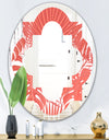 Tropical Retro Foliage Coral I - Modern Round or Oval Wall Mirror - Quatrefoil