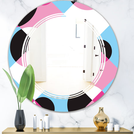 Abstract Geometric Retro I - Modern Round or Oval Wall Mirror - Triple C