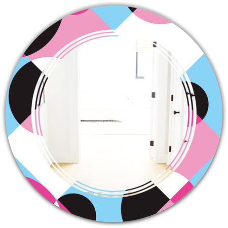 Abstract Geometric Retro I - Modern Round or Oval Wall Mirror - Triple C