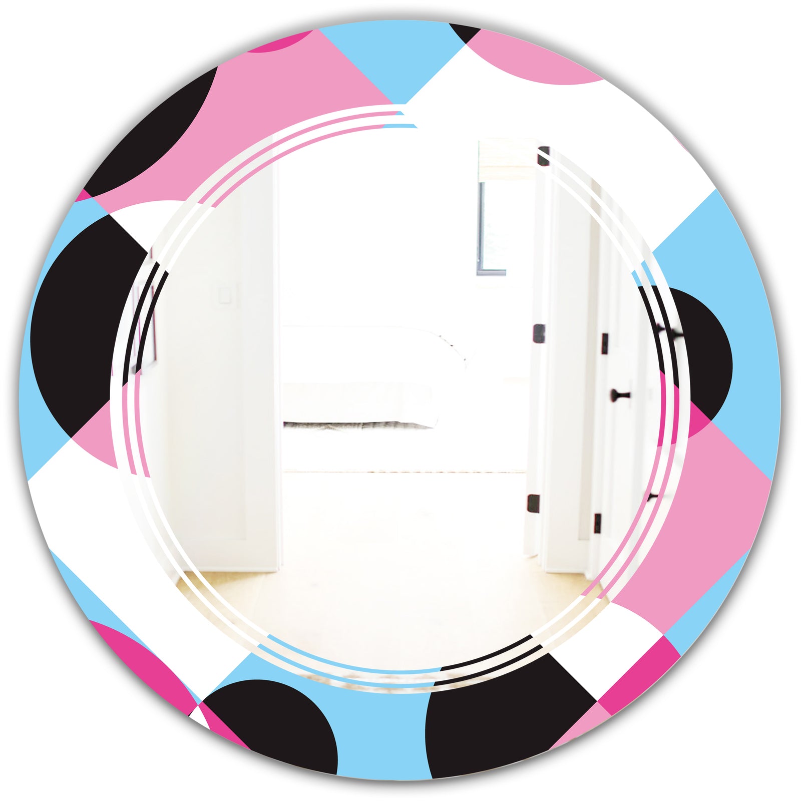 Abstract Geometric Retro I - Modern Round or Oval Wall Mirror - Triple C