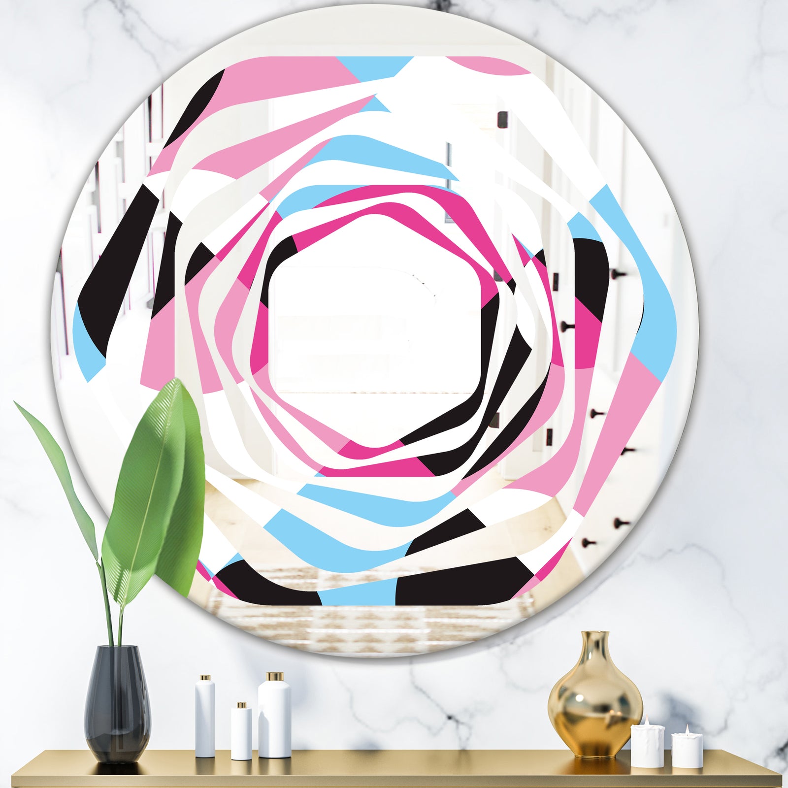 Abstract Geometric Retro I - Modern Round or Oval Wall Mirror - Whirl