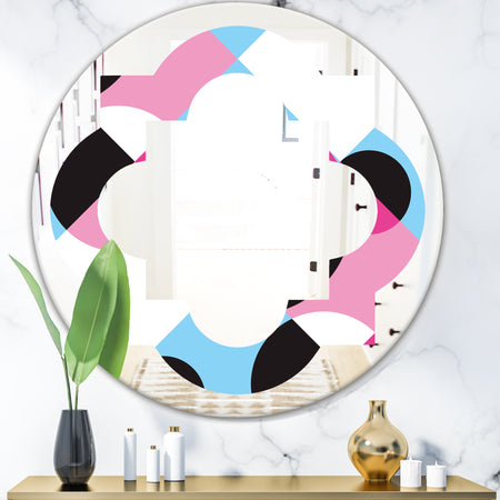 Abstract Geometric Retro I - Modern Round or Oval Wall Mirror - Quatrefoil