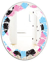 Abstract Geometric Retro I - Modern Round or Oval Wall Mirror - Leaves