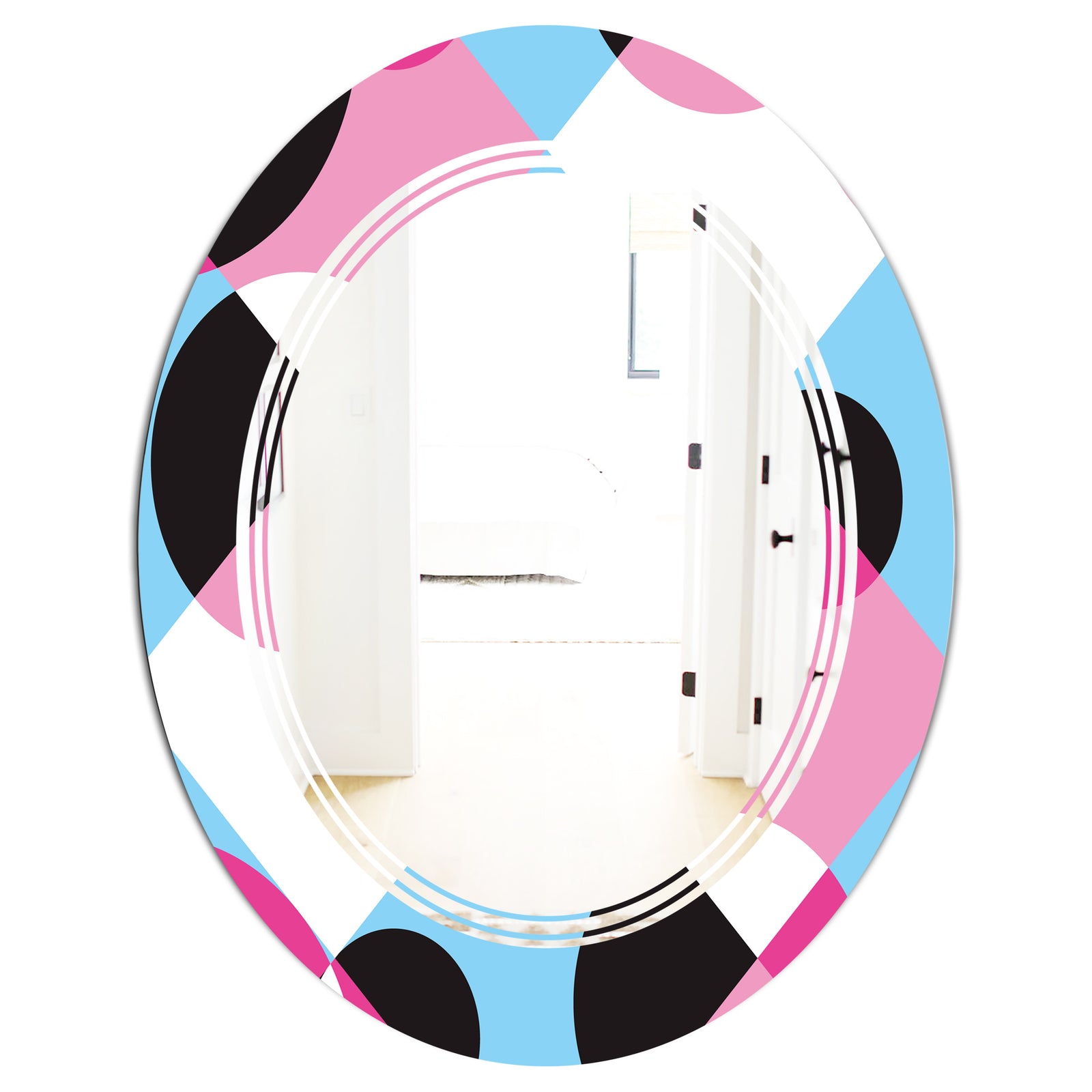 Abstract Geometric Retro I - Modern Round or Oval Wall Mirror - Triple C