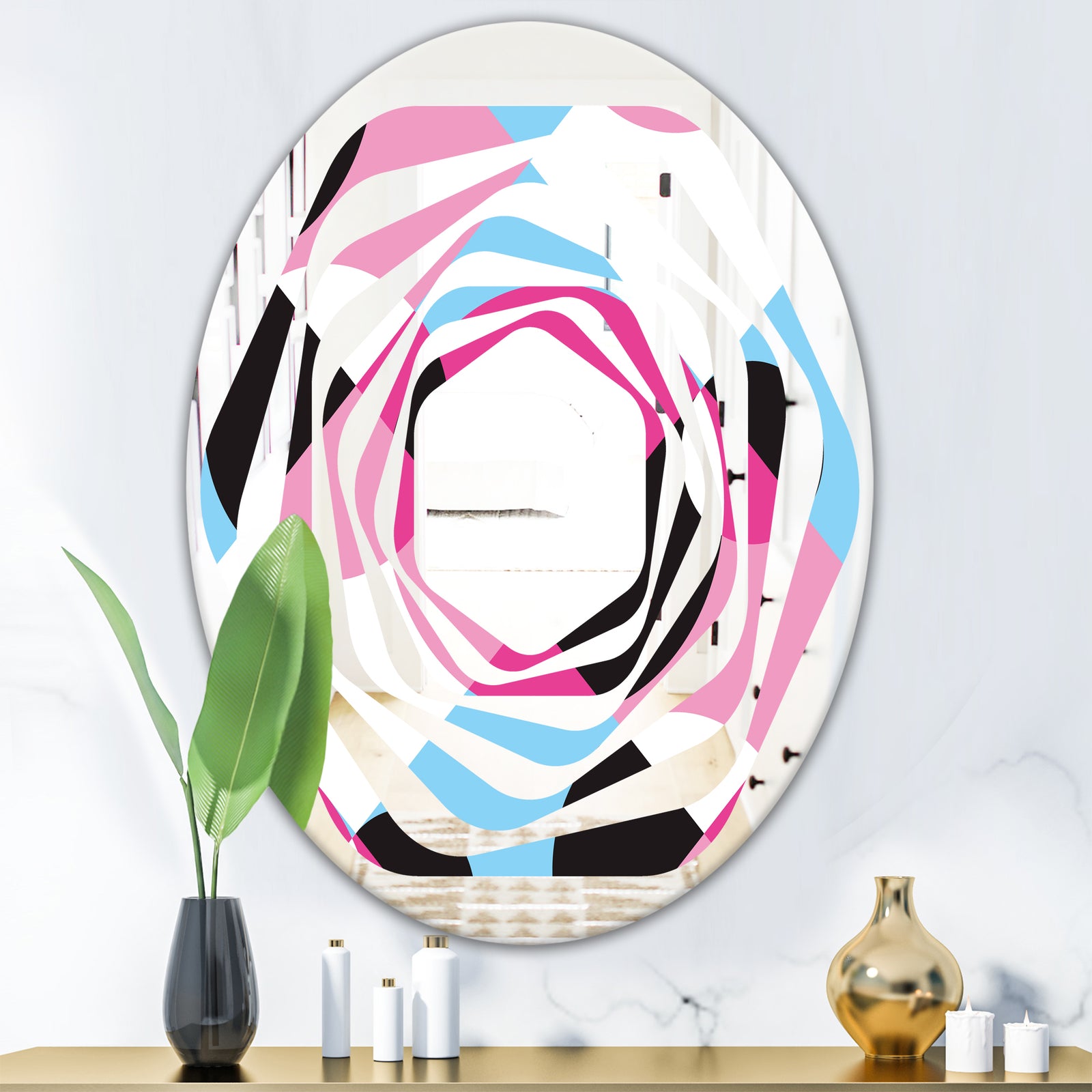 Abstract Geometric Retro I - Modern Round or Oval Wall Mirror - Whirl