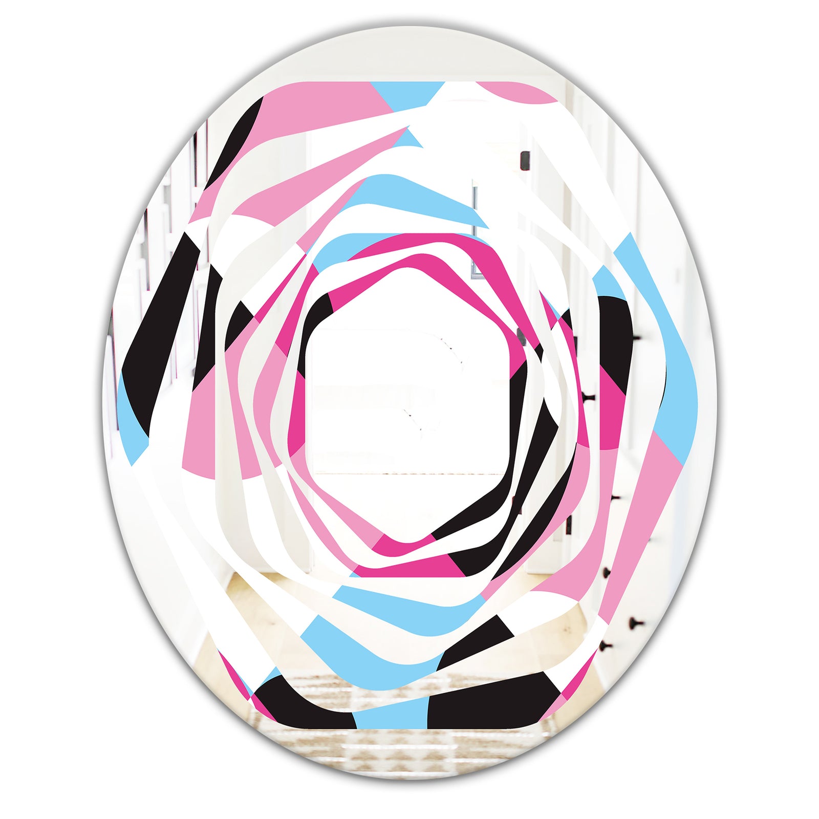 Abstract Geometric Retro I - Modern Round or Oval Wall Mirror - Whirl