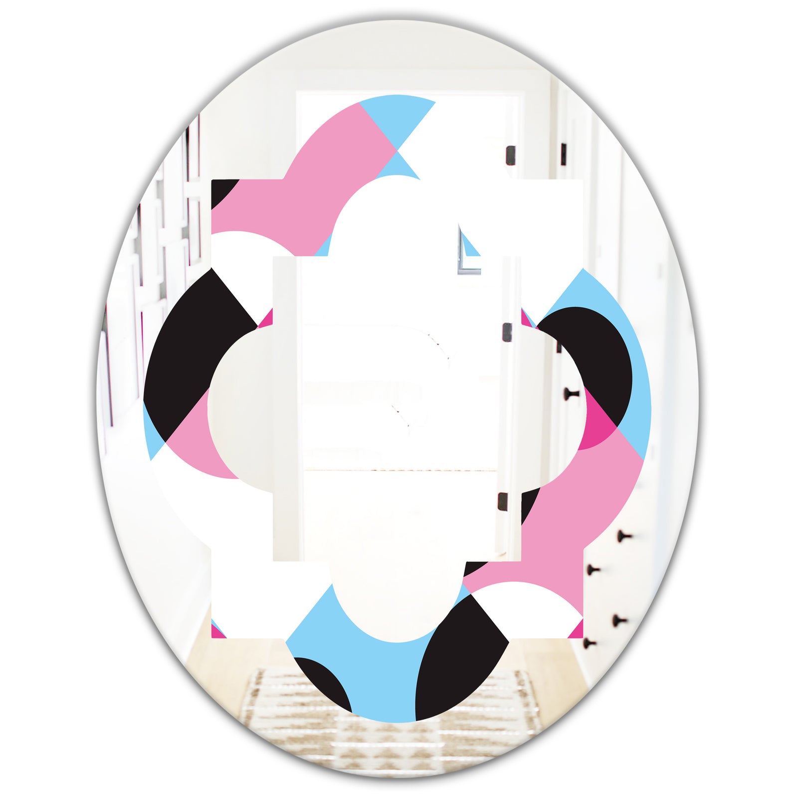 Abstract Geometric Retro I - Modern Round or Oval Wall Mirror - Quatrefoil