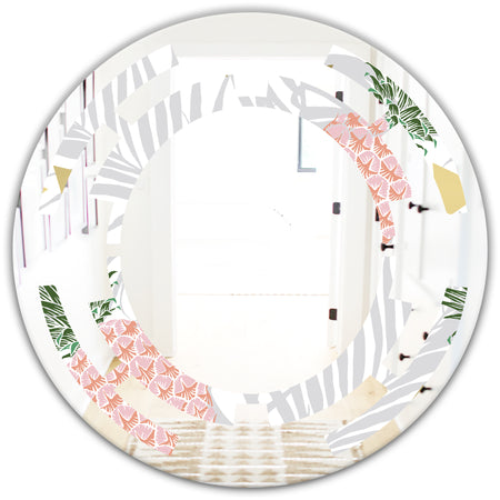 Pineappple On Tropical Leaves - Modern Round or Oval Wall Mirror - Space