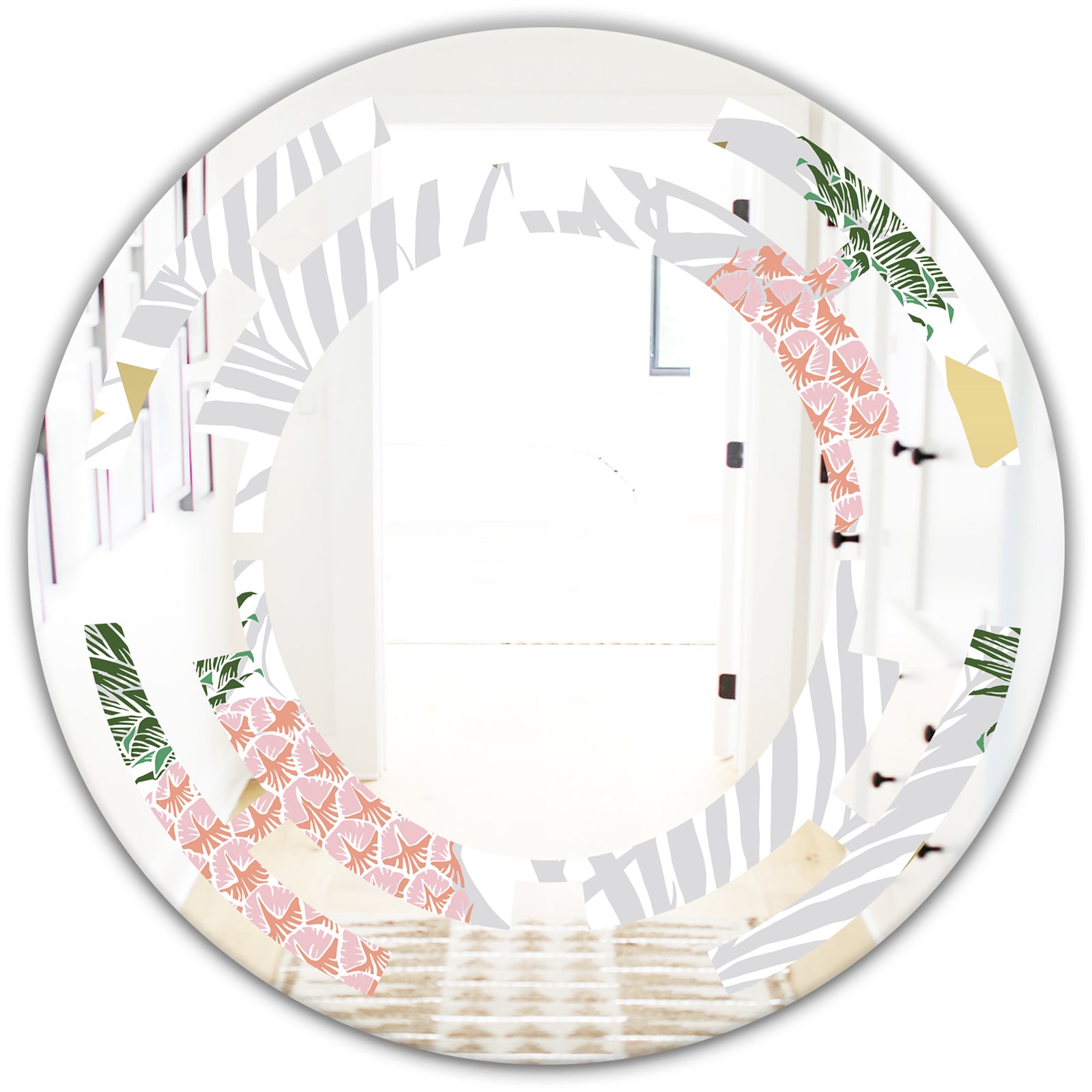 Pineappple On Tropical Leaves - Modern Round or Oval Wall Mirror - Space