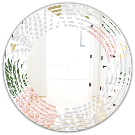 Pineappple On Tropical Leaves - Modern Round or Oval Wall Mirror - Wave