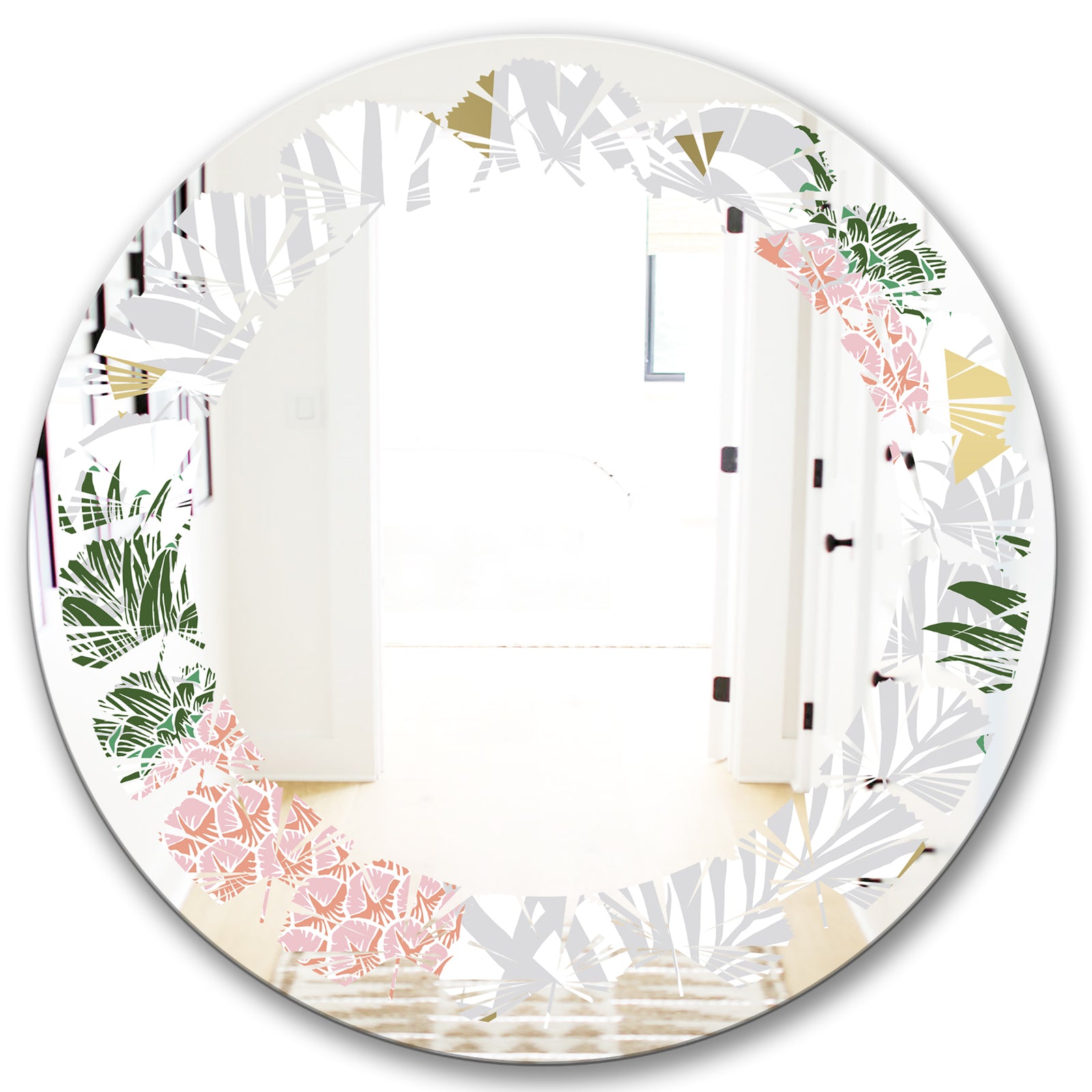 Pineappple On Tropical Leaves - Modern Round or Oval Wall Mirror - Leaves