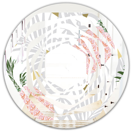 Pineappple On Tropical Leaves - Modern Round or Oval Wall Mirror - Whirl