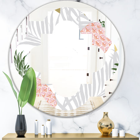 Pineappple On Tropical Leaves - Modern Round or Oval Wall Mirror - Quatrefoil