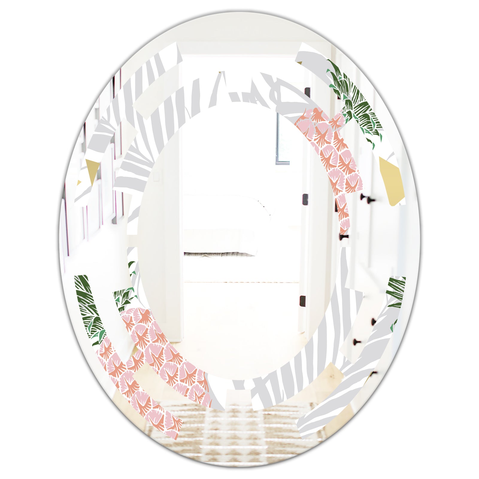 Pineappple On Tropical Leaves - Modern Round or Oval Wall Mirror - Space