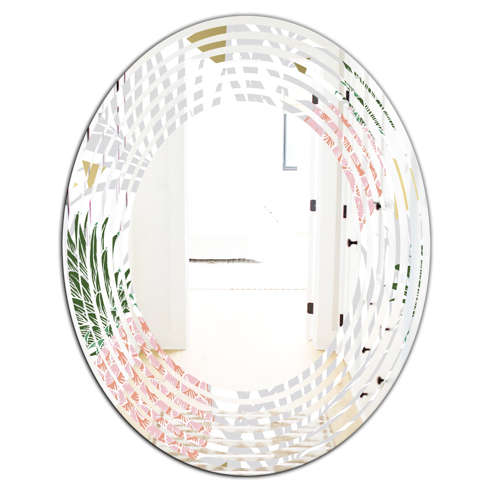 Pineappple On Tropical Leaves - Modern Round or Oval Wall Mirror - Wave