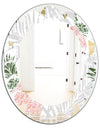 Pineappple On Tropical Leaves - Modern Round or Oval Wall Mirror - Leaves