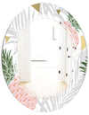 Pineappple On Tropical Leaves - Modern Round or Oval Wall Mirror - Triple C