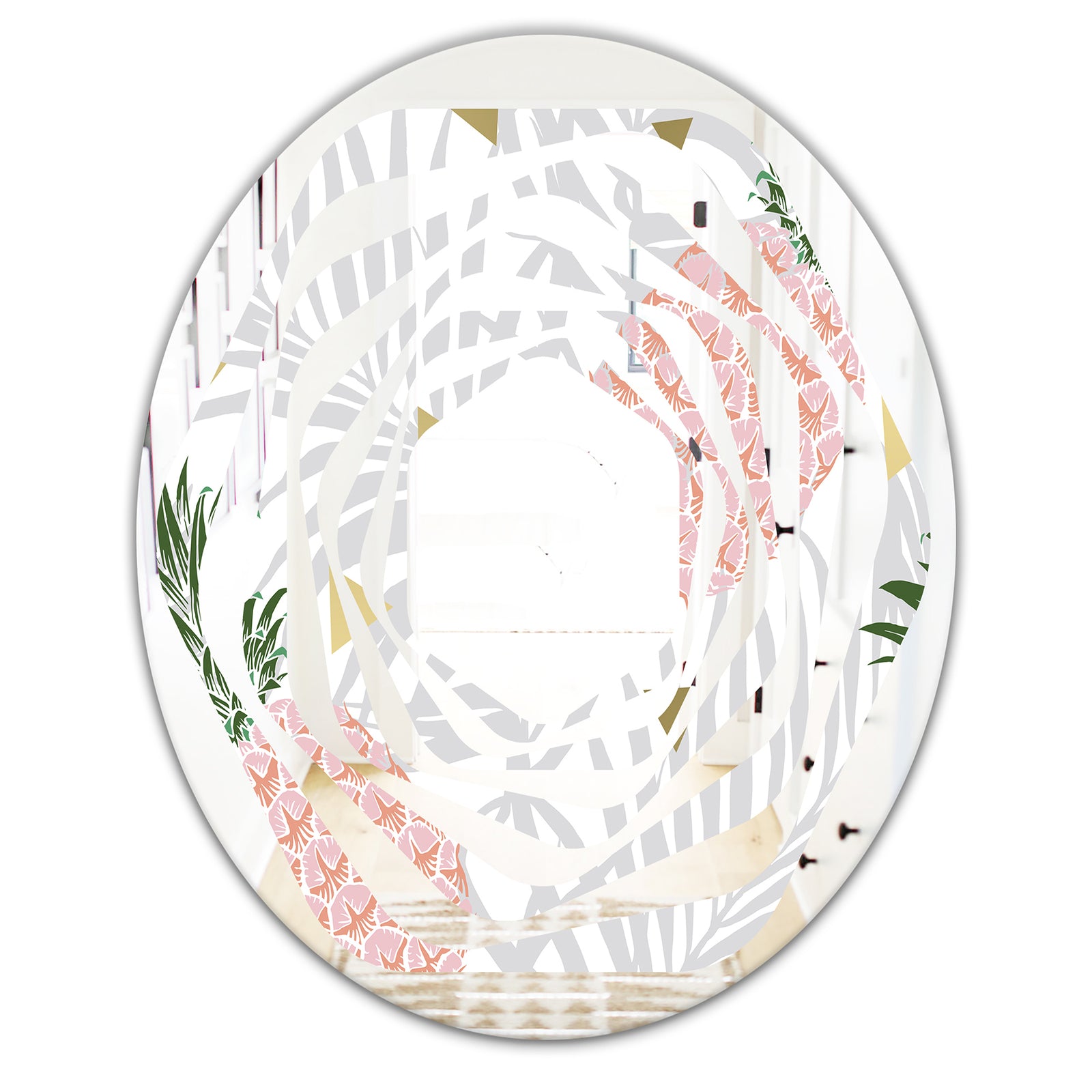 Pineappple On Tropical Leaves - Modern Round or Oval Wall Mirror - Whirl