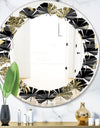 Golden Pineapple On Black - Modern Round or Oval Wall Mirror - Leaves