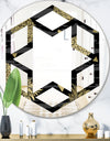 Golden Pineapple On Black - Modern Round or Oval Wall Mirror - Hexagon Star