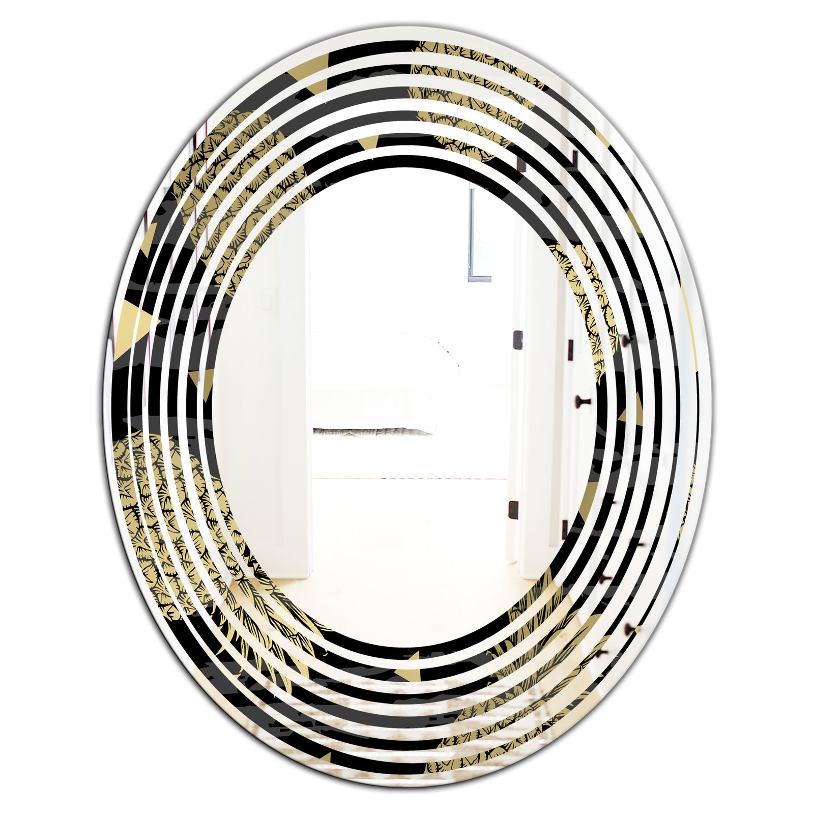 Golden Pineapple On Black - Modern Round or Oval Wall Mirror - Wave