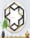 Golden Pineapple On Black - Modern Round or Oval Wall Mirror - Hexagon Star