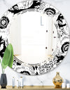 Retro Monochrome Flowers Pattern - Cottage Round or Oval Wall Mirror - Triple C