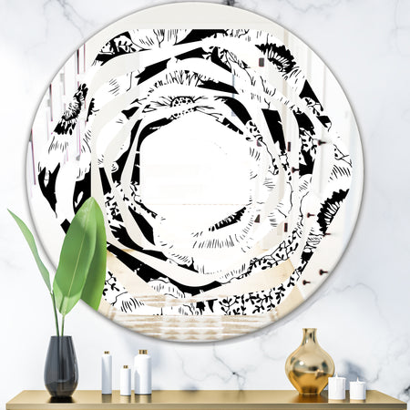 Retro Monochrome Flowers Pattern - Cottage Round or Oval Wall Mirror - Whirl