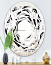 Retro Monochrome Flowers Pattern - Cottage Round or Oval Wall Mirror - Whirl