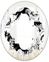 Retro Monochrome Flowers Pattern - Cottage Round or Oval Wall Mirror - Quatrefoil