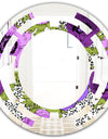 Purple Retro Fantasy Flowers - Cottage Round or Oval Wall Mirror - Space