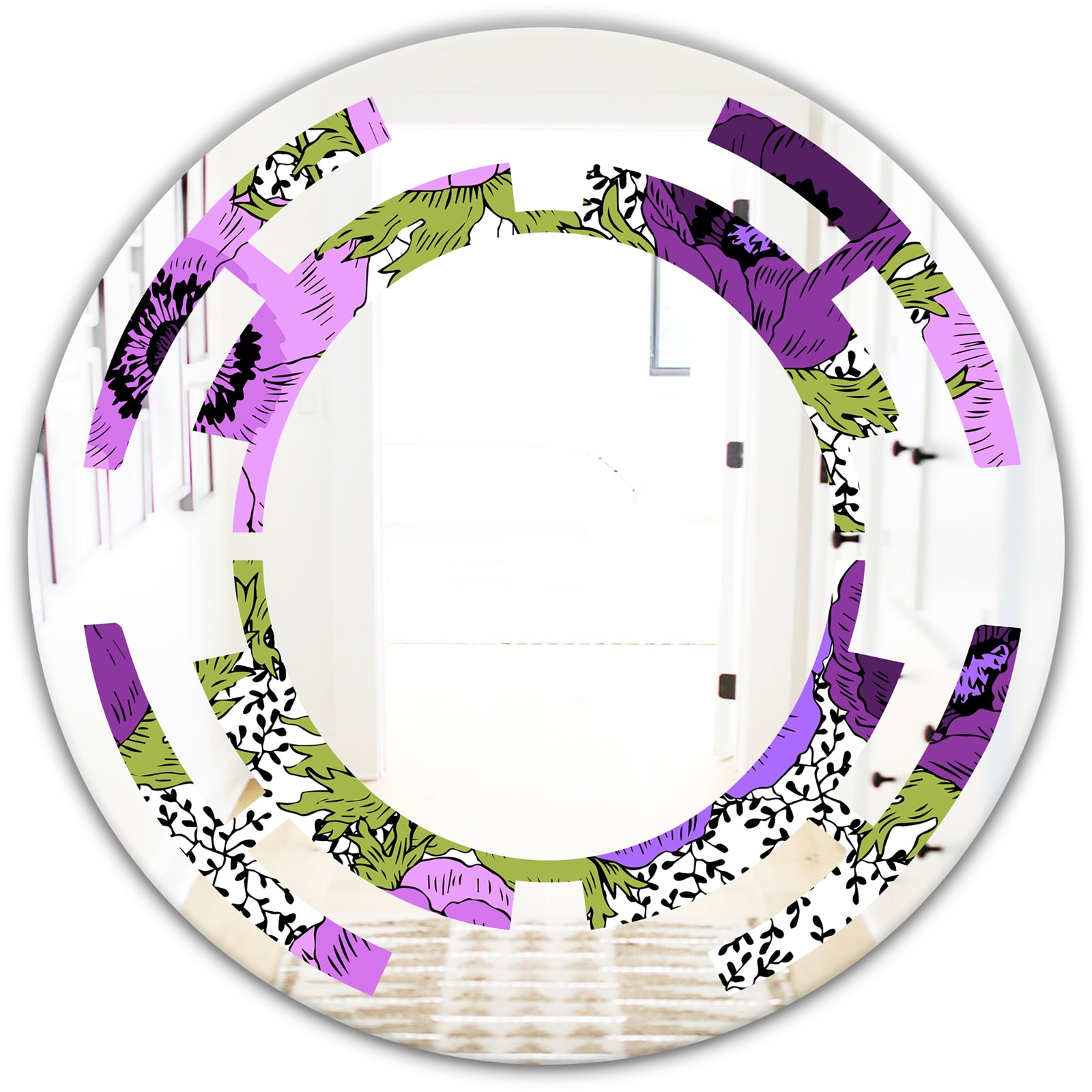 Purple Retro Fantasy Flowers - Cottage Round or Oval Wall Mirror - Space