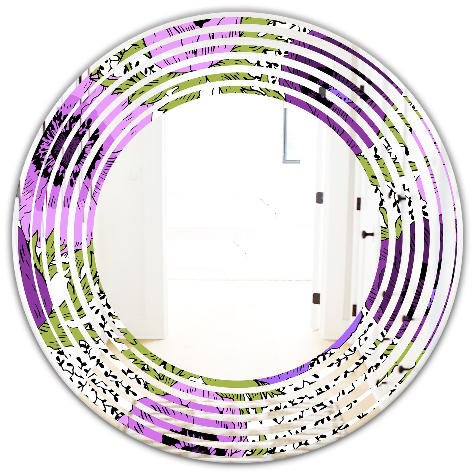 Purple Retro Fantasy Flowers - Cottage Round or Oval Wall Mirror - Wave