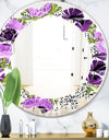 Purple Retro Fantasy Flowers - Cottage Round or Oval Wall Mirror - Leaves