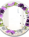Purple Retro Fantasy Flowers - Cottage Round or Oval Wall Mirror - Leaves