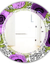 Purple Retro Fantasy Flowers - Cottage Round or Oval Wall Mirror - Triple C