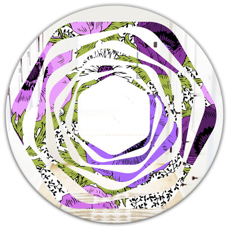Purple Retro Fantasy Flowers - Cottage Round or Oval Wall Mirror - Whirl