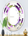 Purple Retro Fantasy Flowers - Cottage Round or Oval Wall Mirror - Space