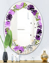 Purple Retro Fantasy Flowers - Cottage Round or Oval Wall Mirror - Leaves