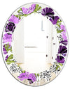 Purple Retro Fantasy Flowers - Cottage Round or Oval Wall Mirror - Leaves