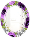 Purple Retro Fantasy Flowers - Cottage Round or Oval Wall Mirror - Triple C