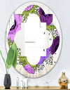 Purple Retro Fantasy Flowers - Cottage Round or Oval Wall Mirror - Quatrefoil