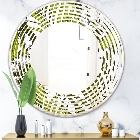 Tropical Palm Leaves I - Modern Round or Oval Wall Mirror - Wave