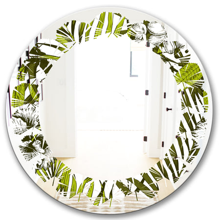 Tropical Palm Leaves I - Modern Round or Oval Wall Mirror - Leaves