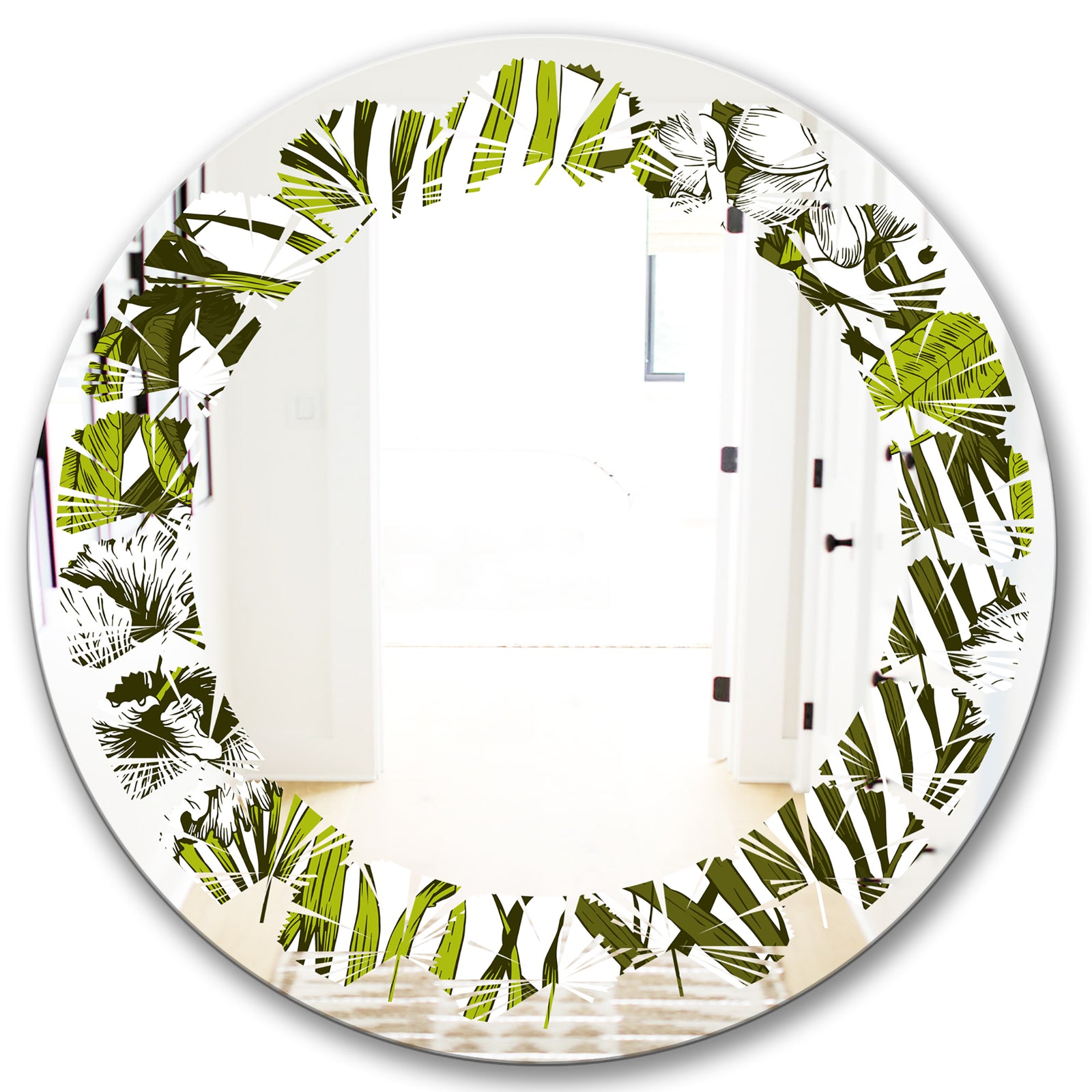 Tropical Palm Leaves I - Modern Round or Oval Wall Mirror - Leaves