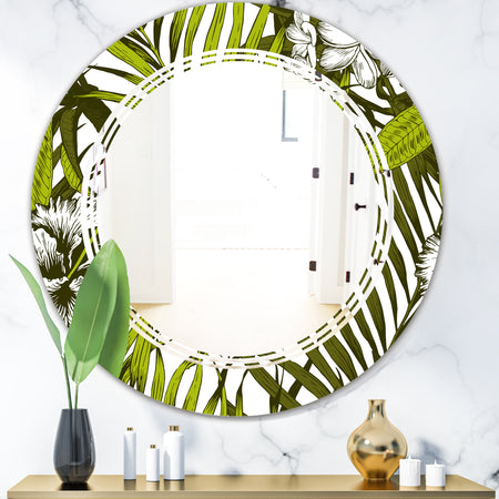 Tropical Palm Leaves I - Modern Round or Oval Wall Mirror - Triple C