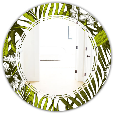 Tropical Palm Leaves I - Modern Round or Oval Wall Mirror - Triple C