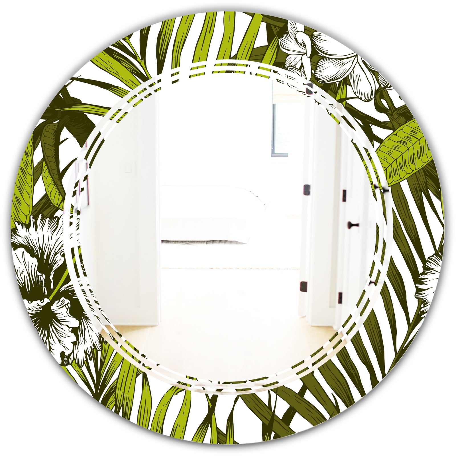 Tropical Palm Leaves I - Modern Round or Oval Wall Mirror - Triple C