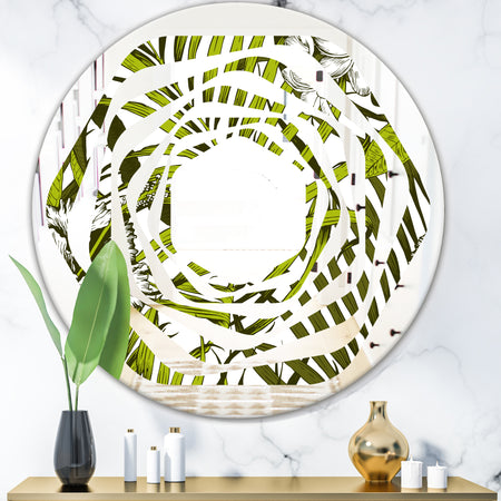 Tropical Palm Leaves I - Modern Round or Oval Wall Mirror - Whirl
