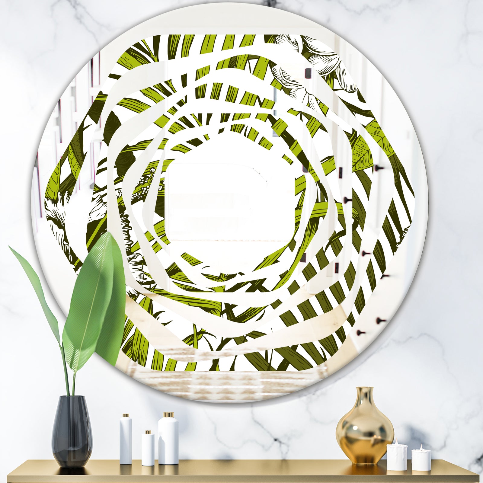 Tropical Palm Leaves I - Modern Round or Oval Wall Mirror - Whirl